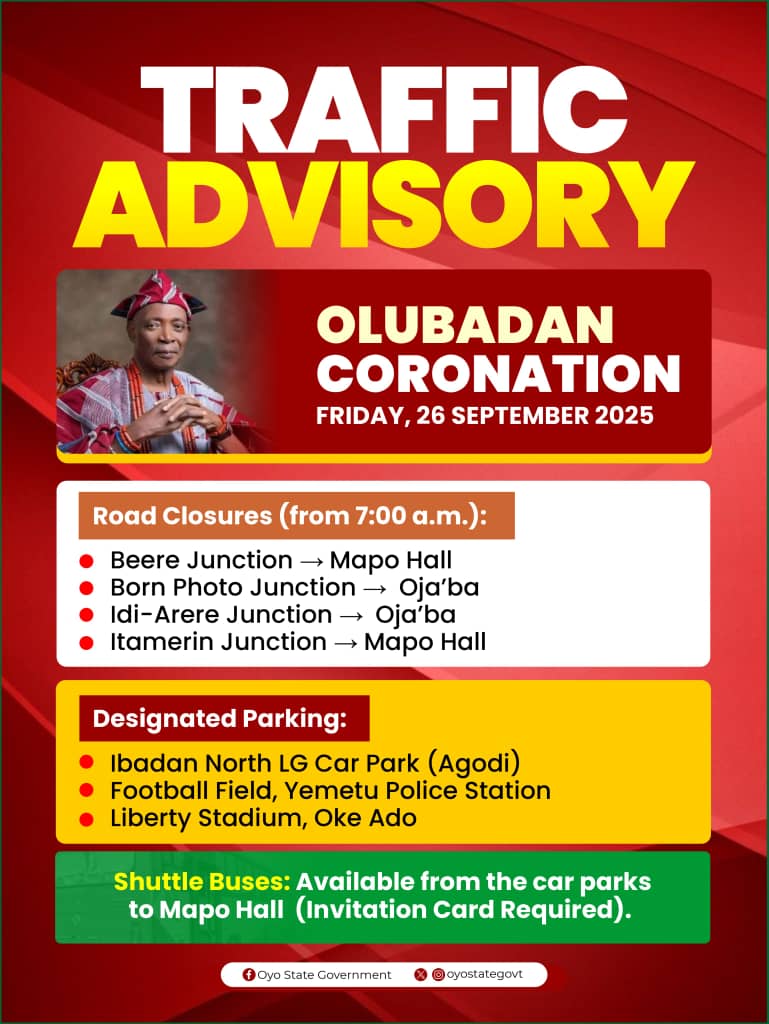 Olubadan Coronation: Oyo Govt. Counsels Motorists on Travel Routes